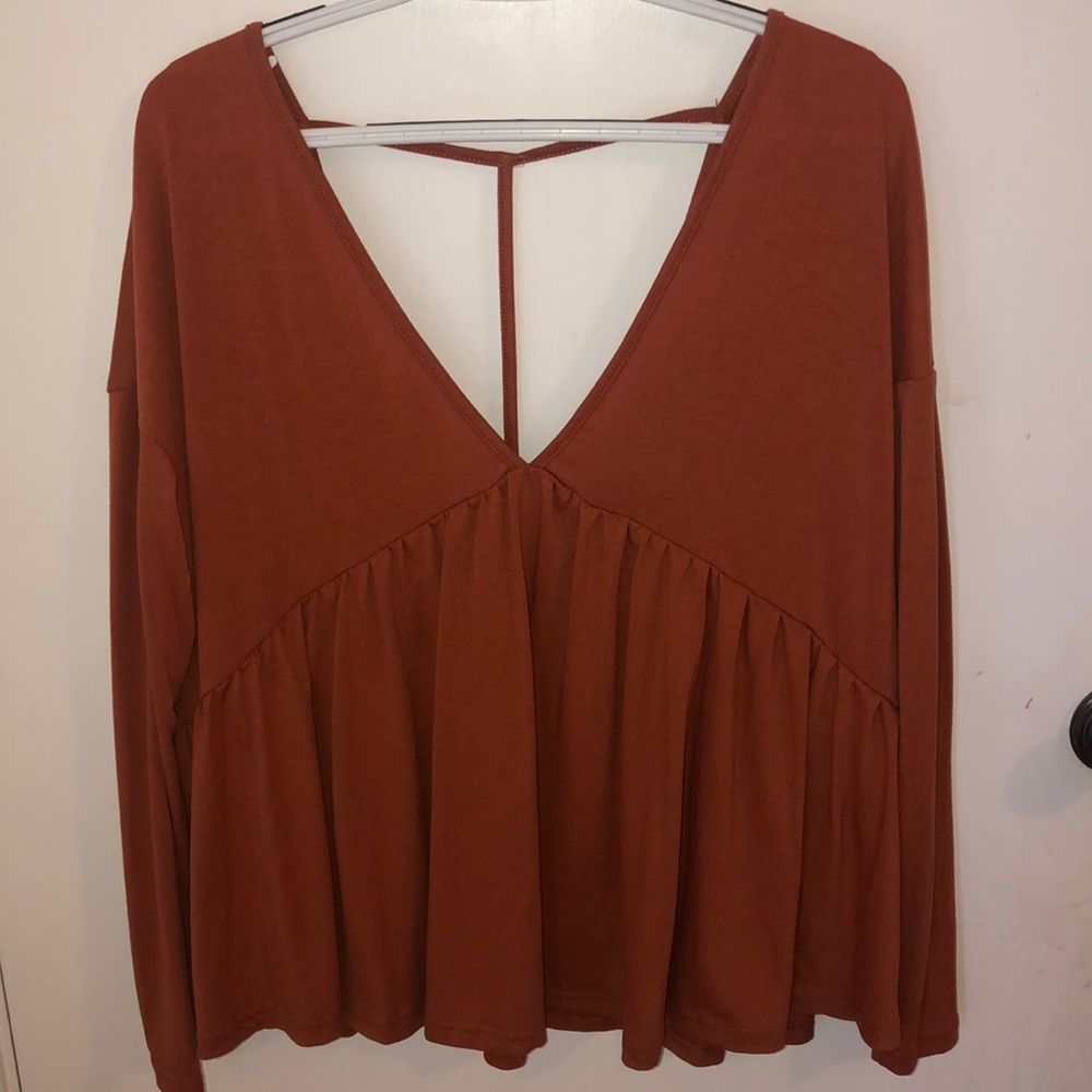 Deep V Baby Doll Long Sleeve Top